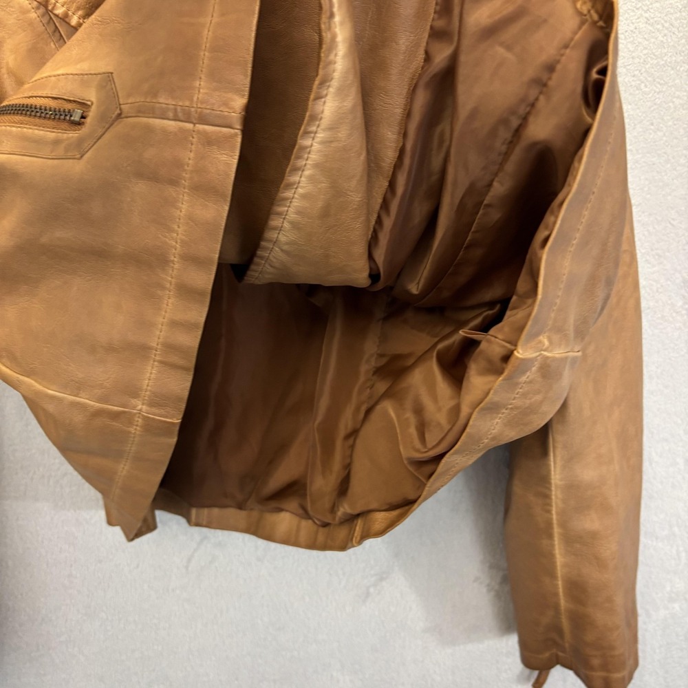 Max Studio Faux Leather Biker Jacket Womens 1X Brown Rodeo Festival Western XL - Picture 10 of 10